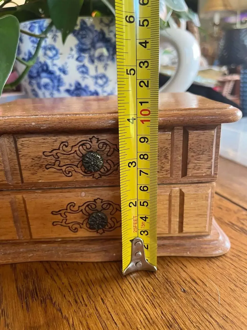 Vintage Wooden Jewelry Box; Lt Oak & Mirror